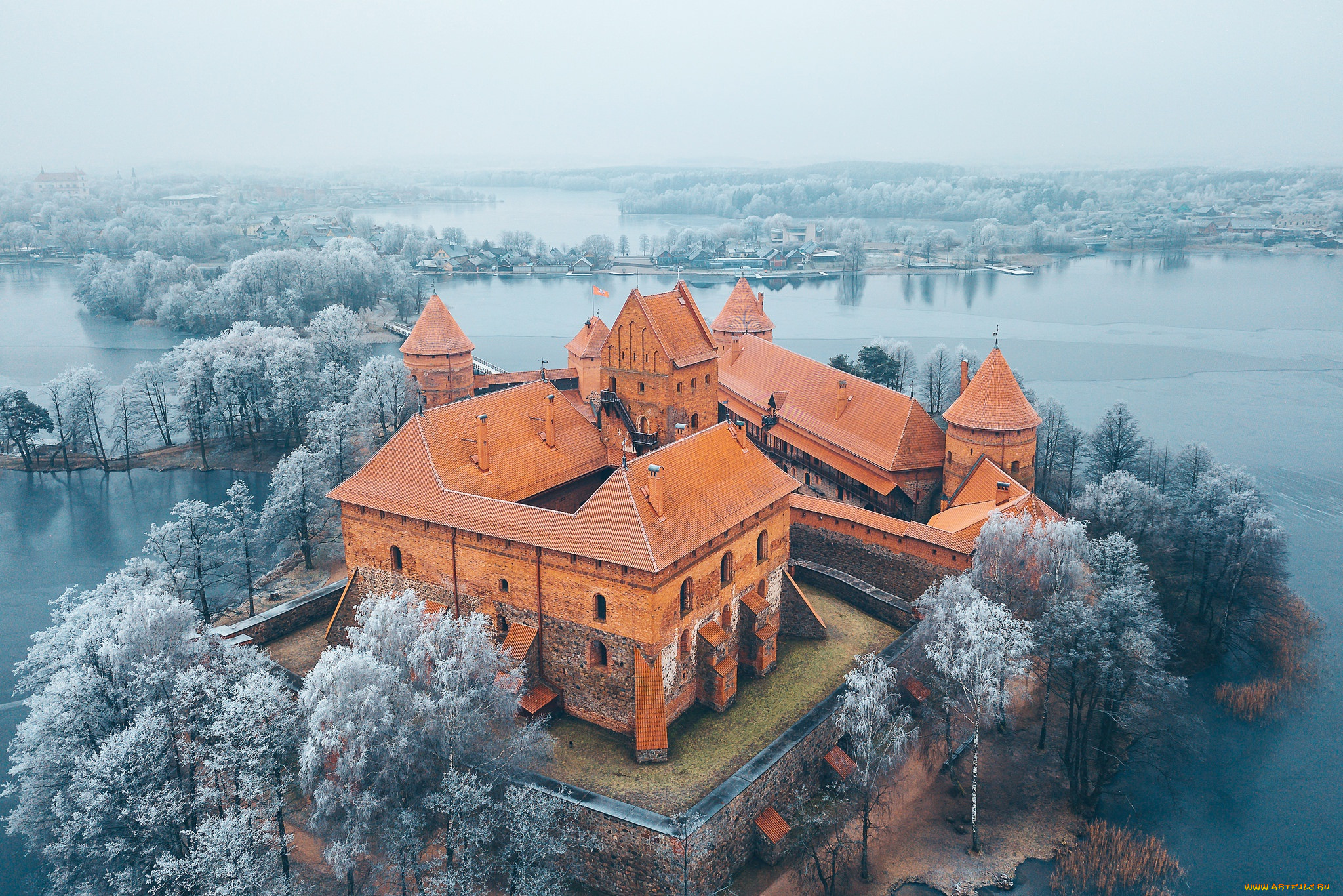  ,  , , - ,  ,  , lithuania, landscape, winter, castle, , , , trakai, island, , 